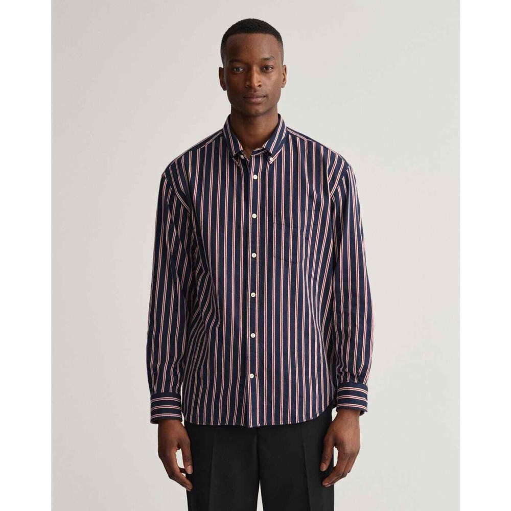Zara Man Red, White, & Blue Striped Slim Fit Long Sleeve Button Up Shirt Sz L